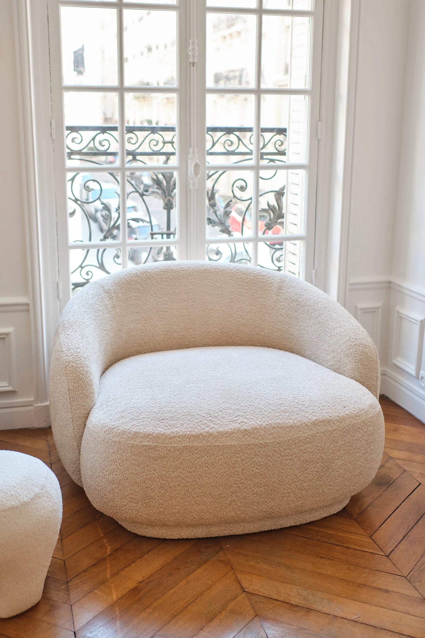 Loveseat Joshua - Fauteuil 2 places en tissu bouclette cr me