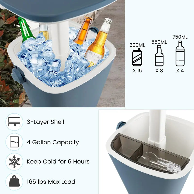 All-Weather Cooler Table  Portable 4-Gallon Beverage Chiller with Integrated Handle