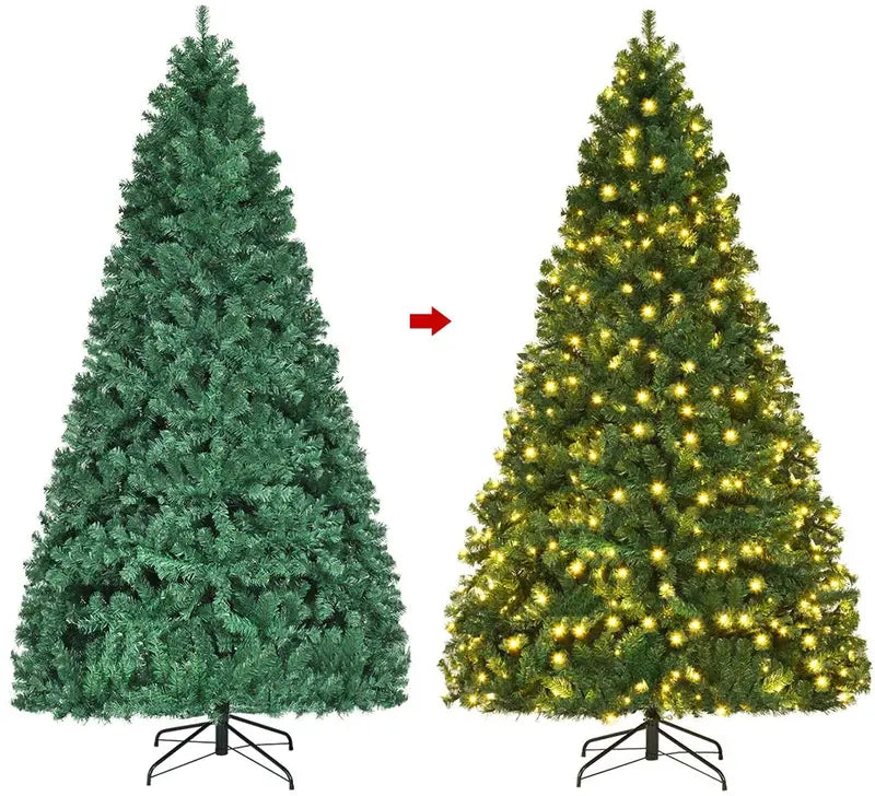 Auto-Spreading Pre-Lit PVC Spruce Christmas Tree with Hinged Branches
