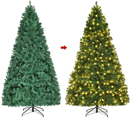 Auto-Spreading Pre-Lit PVC Spruce Christmas Tree with Hinged Branches