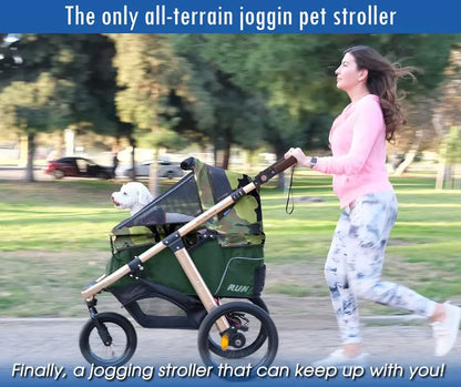 All-Terrain Pet Jogging Stroller  Aluminum Frame, Zipper-Free Entry, One-Hand Fold, Rubber Wheels (Green Camo)