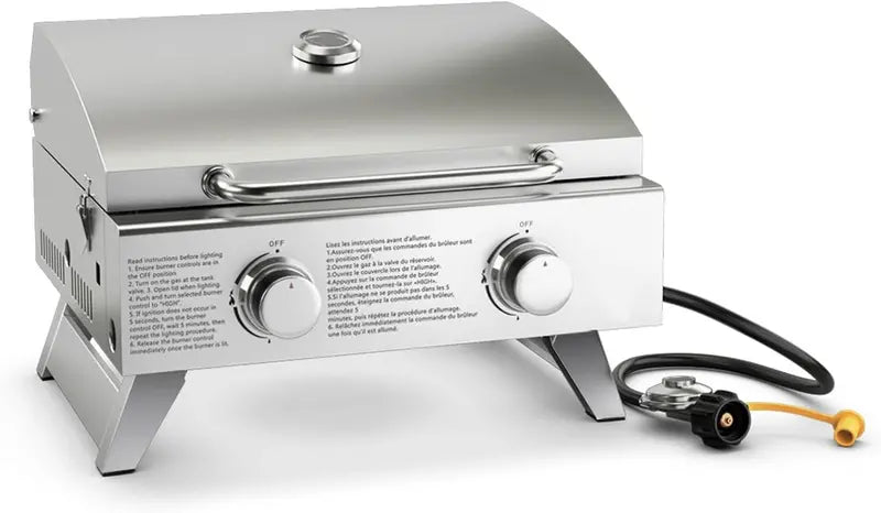 Heavy-Duty Propane BBQ Grill  50,000 BTU, 4 Main Burners + Side Burner, Stainless Steel Construction, Rolling Cart Design