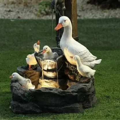 Lunaverde Solar-Powered Garden Fountain Statue  Duck & Squirrel Design with Warm LED Glow, Weatherproof Resin for Patio or Balcony