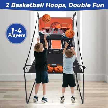 Foldable Dual-Lane Basketball Arcade Game with LCD Score Display and 4 Game Balls