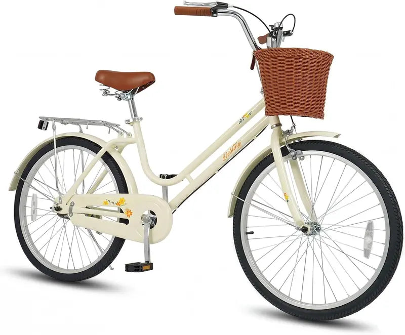 Classic Beach Cruiser Bike  Front Basket, Rear Rack, Bell  Designed for Teens & Adults