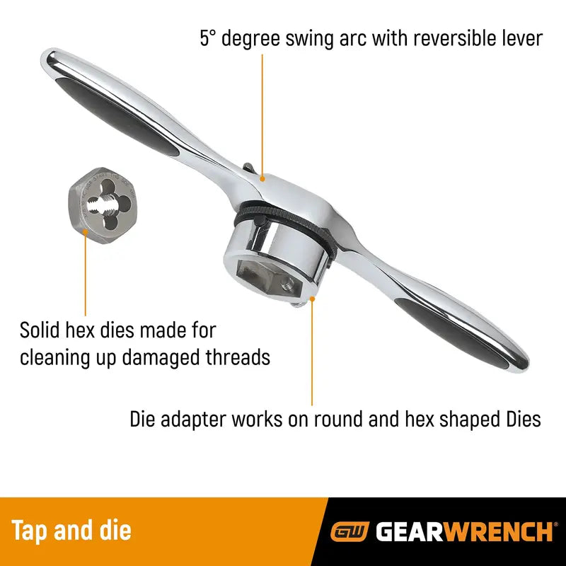 GEARWRENCH 77-Piece Ratcheting Tap & Die Set, SAE & Metric, Twist Lock Guide, Easy Operation
