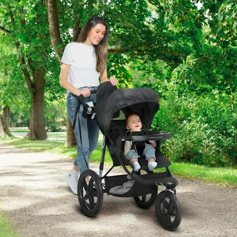 Delta Children Apollo Jogging Stroller  Shock-Absorbing Frame, Spacious Canopy, Recline Function