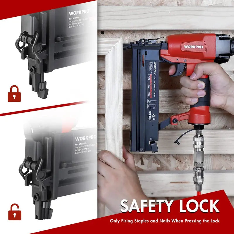 WORKPRO Dual-Function Pneumatic Brad Nailer  Includes 400 Brads & 300 Staples