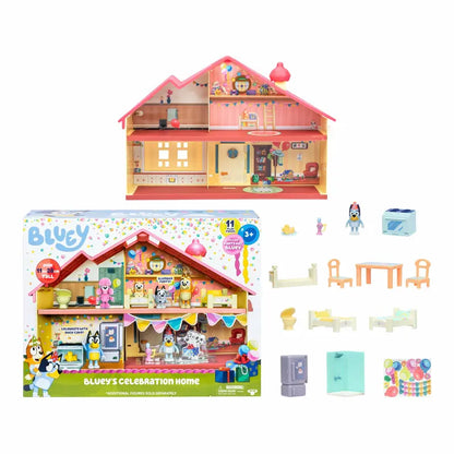 Bluey Celebration Home Playset  11-Piece, 2-Level Set with Exclusive Figure, Ages 3+
