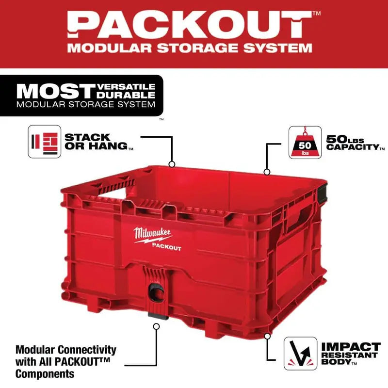 Milwaukee PACKOUT 18.6 in. Tool Storage Crate Bin with Carrying Handles and 50 lbs. Weight Capacity 48-22-8440