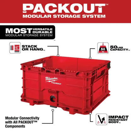 Milwaukee PACKOUT 18.6 in. Tool Storage Crate Bin with Carrying Handles and 50 lbs. Weight Capacity 48-22-8440