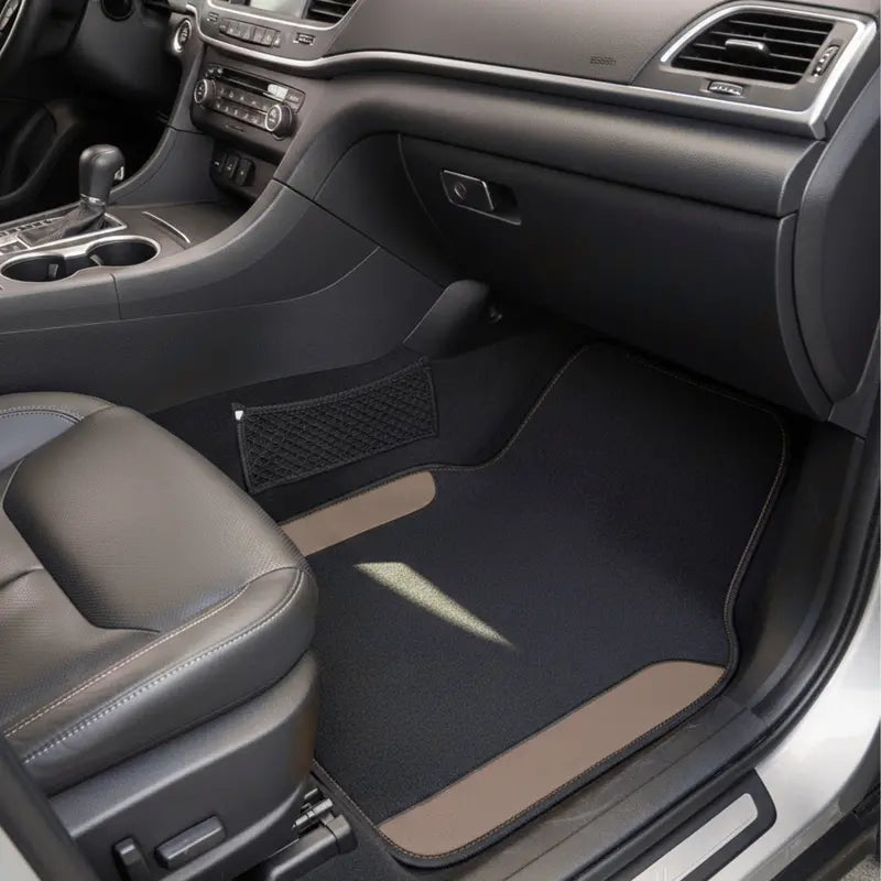 Set of 4 Universal Faux Leather Floor Mats with Non-Slip Nibbed Backing