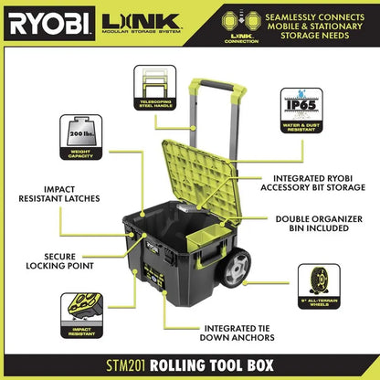 RYOBI LINK Rolling Tool Box with LINK Medium Tool Box and LINK Standard Tool Box STM201-STM102-STM101