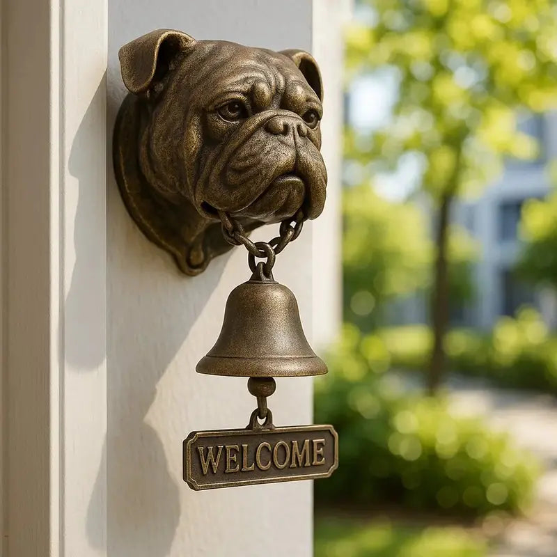 Welcome Bell Shepherd Bronze Wall Chime  Elegant Canine-Themed Entryway Accent