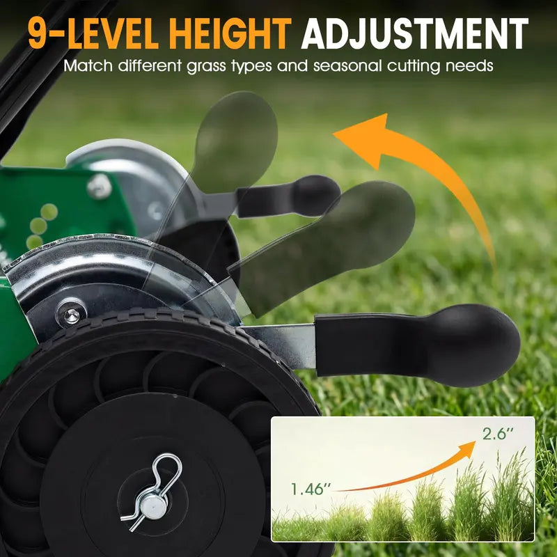 18-Inch Manual Push Reel Lawn Mower with 5-Blade Manganese Steel Cutting System