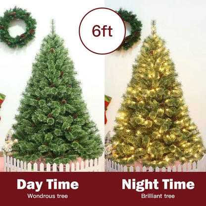 6-Foot Pre-Lit Flowering Christmas Tree  Hinged Artificial Pine with Built-In Lights