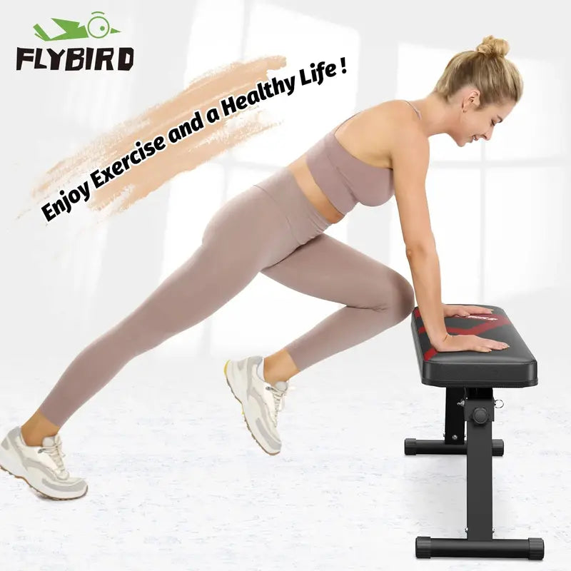 FLYBIRD Foldable Flat Weight Bench, Compact & Durable for Home Gym, Supports 600 lbs, Easy Assembly, Adjustable Foot Caps