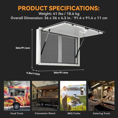 Heavy-Duty Aluminum Food Truck Concession Window  Sliding Screens, Awning Door & Locking System