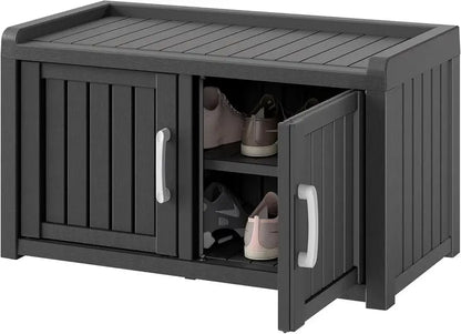 Kamaboko Waterproof Shoe Storage Cabinet  UV-Resistant Outdoor/Indoor Entryway Bench with Dual Barn Doors