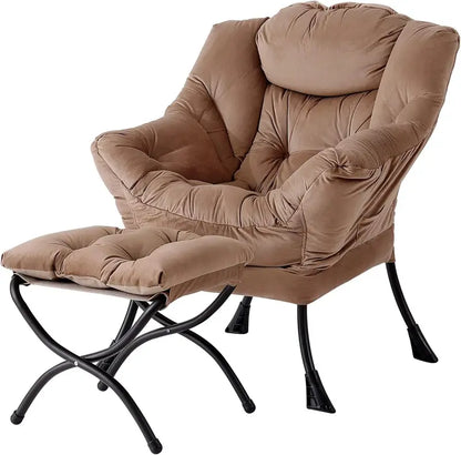 Welnow Compact Lazy Chair with Ottoman  Dark Grey Accent Armchair with Side Pocket & Footrest