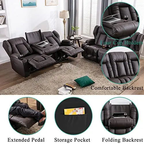 SAMERY 76.7  Loveseat Recliner with Console, 2+3 Seater Sofa Chair Set