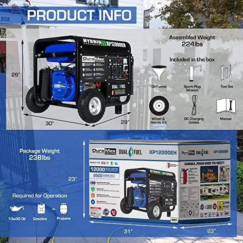 XP12000EH Dual-Fuel Portable Generator: 12,000W Gas/Propane, 457cc EPA- and CARB-Certified Engine