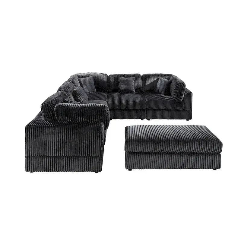 Modular L-Shaped Corduroy Sectional Sofa  6-Piece DIY Configurable Upholstered Set
