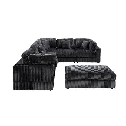 Modular L-Shaped Corduroy Sectional Sofa  6-Piece DIY Configurable Upholstered Set