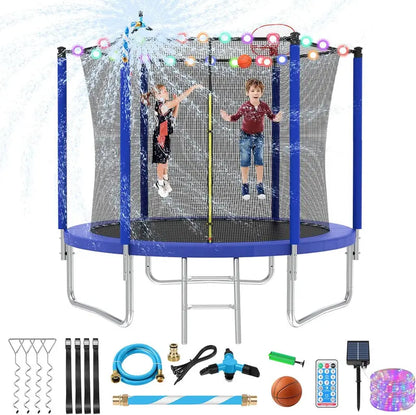 16-Foot Upgraded Trampoline with Enclosure Net and Adjustable Basketball Hoop