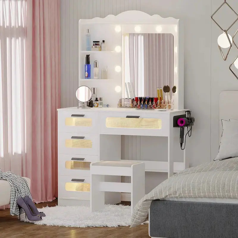 Adjustable LED Makeup Vanity  Three Color Temperature Lighting Options