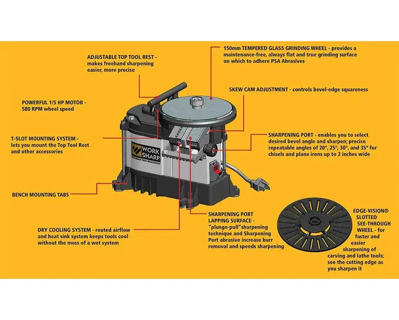 WS3000 Woodworking Tool Sharpener  Precision Benchtop System for Chisels, Plane Irons, and Edge Tools