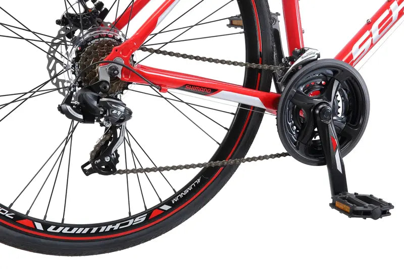Schwinn Kempo Hybrid Bike  Men¡¯s 21-Speed, 700c Wheels, Lightweight Aluminum Frame, Sporty Red Finish