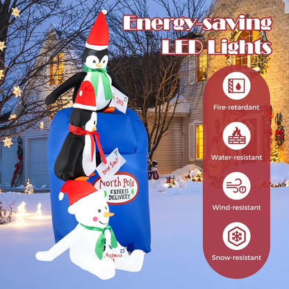 6-Foot Inflatable Christmas Display: Light-Up Santa Mailbox with Penguin and Snowman Scene