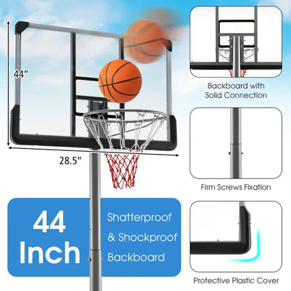 Poolside Adjustable Basketball Goal  Compact Outdoor Hoop with 64″79″ Height Range