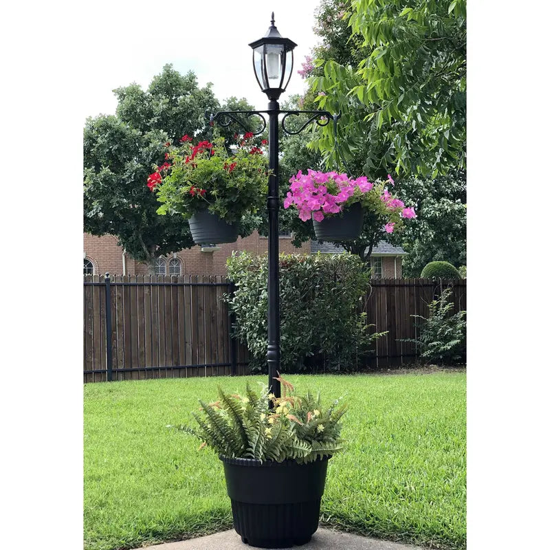 SunRay Cresmont Solar Lamp Post and Planter, with Hanger, Black, Single Head