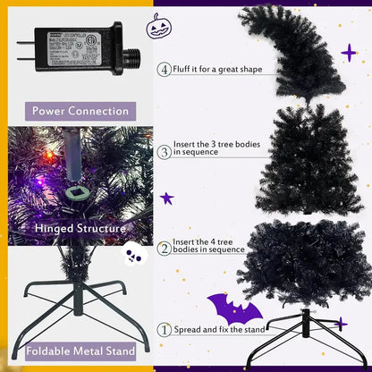 7-Foot Matte Black Artificial Christmas Tree  Versatile Holiday & Gothic Decor