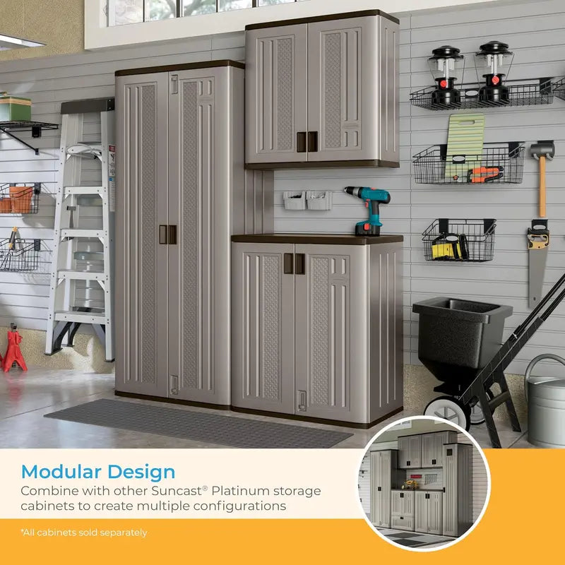 Platinum-Gold Resin Wall-Mount Garage Cabinet  4-Cubic-Foot Single-Tier Storage with Space-Saving Design