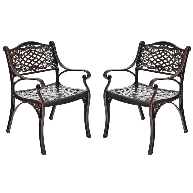 All-Weather Cast Aluminum Outdoor Dining Chairs  Set of 2 or 4 Pneumatic Armchairs with Ergonomic Curved Seats