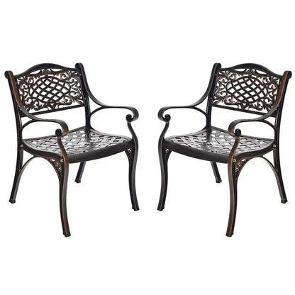 All-Weather Cast Aluminum Outdoor Dining Chairs  Set of 2 or 4 Pneumatic Armchairs with Ergonomic Curved Seats