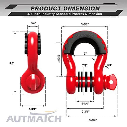 AUTMATCH Heavy-Duty D-Ring Shackle Set  3/4″ Steel Shackles, 41,887 lb Break Strength, Screw-Pin Design (2-Pack)