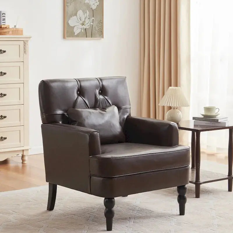 Set of 2 Button-Tufted Accent Chairs  Upholstered Armchairs with Lumbar Support Pillows in Beige, Grey, or Light Blue