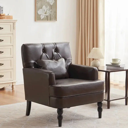 Set of 2 Button-Tufted Accent Chairs  Upholstered Armchairs with Lumbar Support Pillows in Beige, Grey, or Light Blue