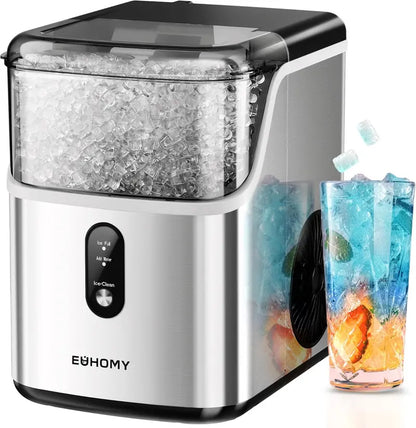 EUHOMY 34 lbs/Day Countertop Nugget Ice Maker  7-Minute First Ice, Self-Cleaning & Stainless Finish