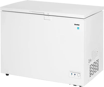 10 Cu Ft White Chest Freezer  Garage-Ready, Operates from 0°F to 110°F, Energy-Efficient Storage Solution