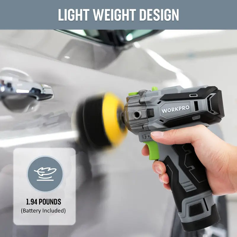 WORKPRO 12V Mini Cordless Polisher & Detailing Sander  3″ Dual-Use Kit with 2 Batteries