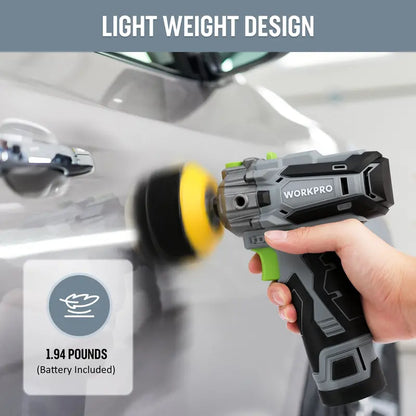 WORKPRO 12V Mini Cordless Polisher & Detailing Sander  3″ Dual-Use Kit with 2 Batteries