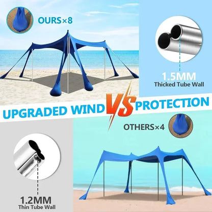 10′ x 10′ Heavy-Duty Beach Tent with UPF 50+ Sun Protection  Portable Sand Anchor Canopy Shelter
