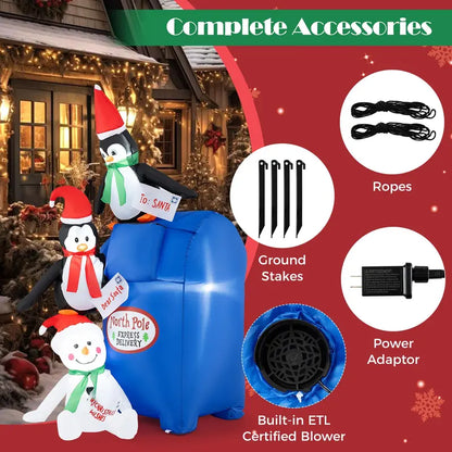 6-Foot Inflatable Christmas Display: Light-Up Santa Mailbox with Penguin and Snowman Scene