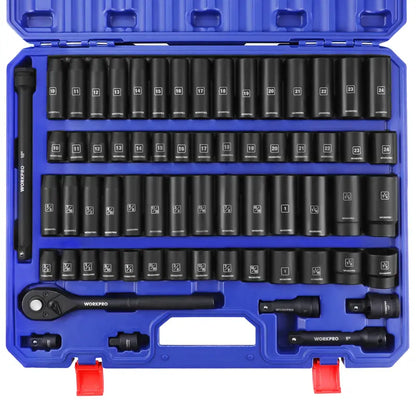 WORKPRO 65-Piece 1/2-Inch Drive Impact Socket Set  SAE & Metric Deep and Standard Sizes