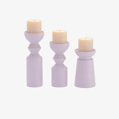 Set de 3 bougeoirs bois design, Boston coloris rose